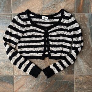 Freshman 1996 Crochet Knit Cardigan Size Medium Black and Cream Striped